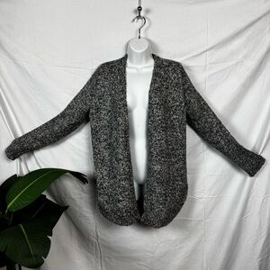 Ann Taylor Loft open cardigan sweater black and white with coloured flecks med